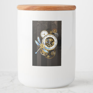 Steampunk Clock with Mechanical Dragonfly Food Label