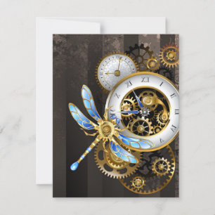 Steampunk Clock with Mechanical Dragonfly Invitation