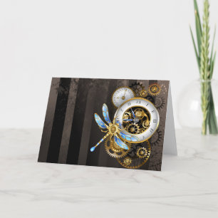 Steampunk Clock with Mechanical Dragonfly Invitation