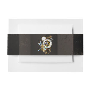 Steampunk Clock with Mechanical Dragonfly Invitation Belly Band