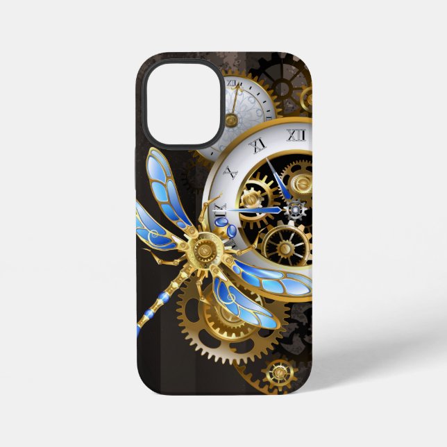 Steampunk Clock with Mechanical Dragonfly iPhone Case (Back)