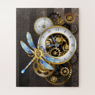 Steampunk Clock with Mechanical Dragonfly Jigsaw Puzzle