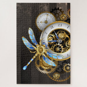 Steampunk Clock with Mechanical Dragonfly Jigsaw Puzzle