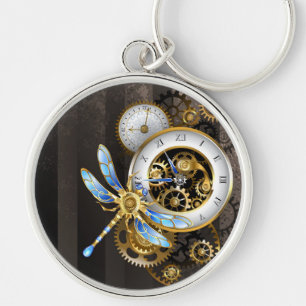 Steampunk Clock with Mechanical Dragonfly Key Ring