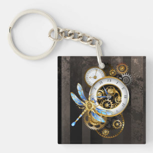 Steampunk Clock with Mechanical Dragonfly Key Ring