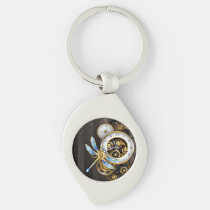 Steampunk Clock with Mechanical Dragonfly Key Ring
