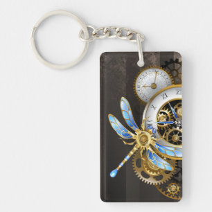Steampunk Clock with Mechanical Dragonfly Key Ring