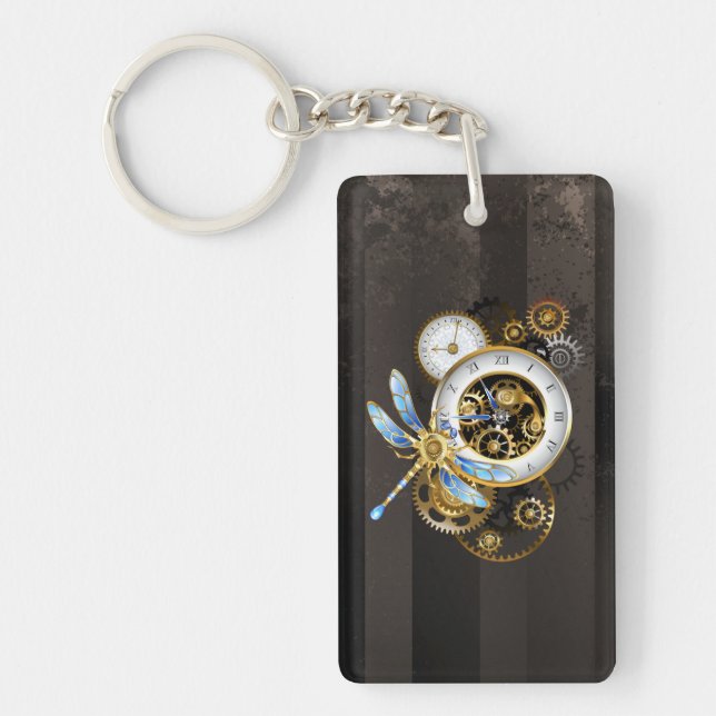 Steampunk Clock with Mechanical Dragonfly Key Ring (Front)