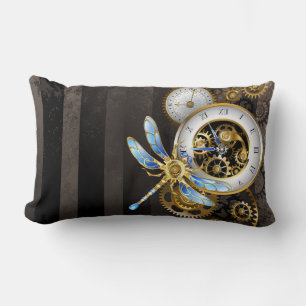 Steampunk Clock with Mechanical Dragonfly Lumbar Cushion