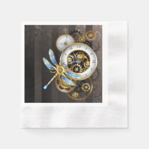 Steampunk Clock with Mechanical Dragonfly Napkin