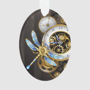 Steampunk Clock with Mechanical Dragonfly Ornament
