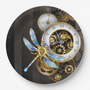 Steampunk Clock with Mechanical Dragonfly Paper Plate