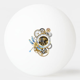 Steampunk Clock with Mechanical Dragonfly Ping Pong Ball