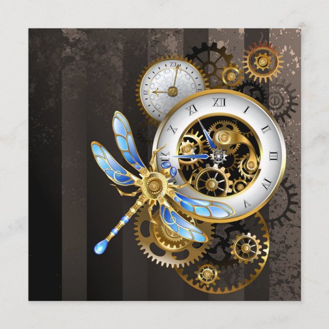 Steampunk Clock with Mechanical Dragonfly Programme (Front)