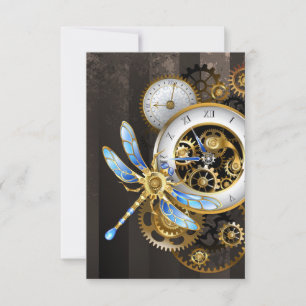 Steampunk Clock with Mechanical Dragonfly Save The Date