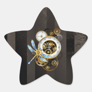 Steampunk Clock with Mechanical Dragonfly Star Sticker
