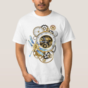 Steampunk Clock with Mechanical Dragonfly T-Shirt