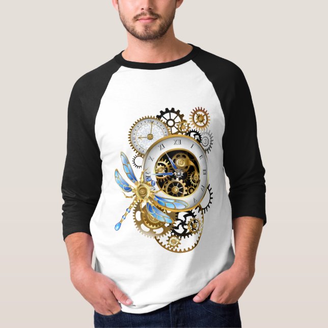 Steampunk Clock with Mechanical Dragonfly T-Shirt (Front)