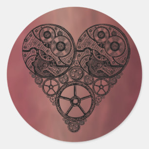 Steampunk  Clock Works and Gear Heart Classic Round Sticker
