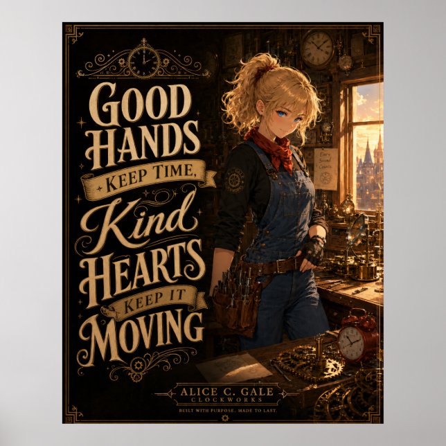 Steampunk Clockmaker Girl Inspirational Quote Post Poster (Front)