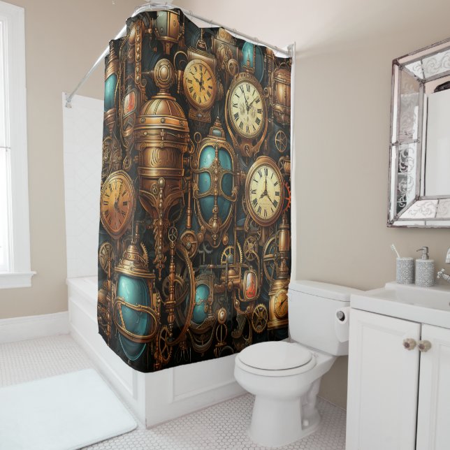 Steampunk Clocks Shower Curtain (In Situ)
