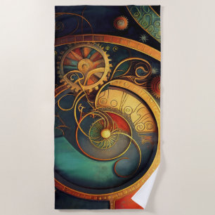 Steampunk Clockwork Abstract Design Beach Towel