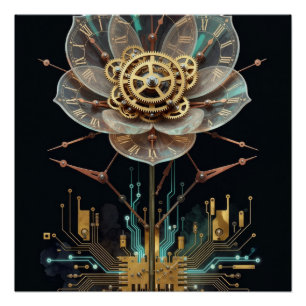 Steampunk Clockwork Flower: Temporal Bloom Engine  Poster
