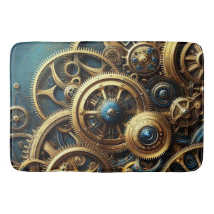 Steampunk Clockwork Gold and Teal Bath Mat