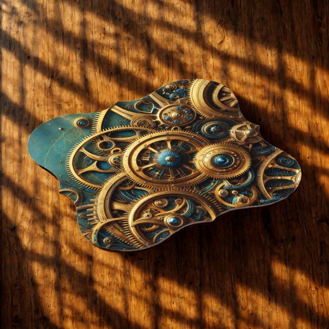 Steampunk Clockwork Gold and Teal Paper Coaster (Creator Uploaded)