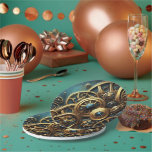Steampunk Clockwork Gold and Teal Paper Plate<br><div class="desc">Gold clockwork glistens against a teal background in this elegant steampunk design bringing a vivid industrial feel to modern art to these paper plates for any party or event.</div>