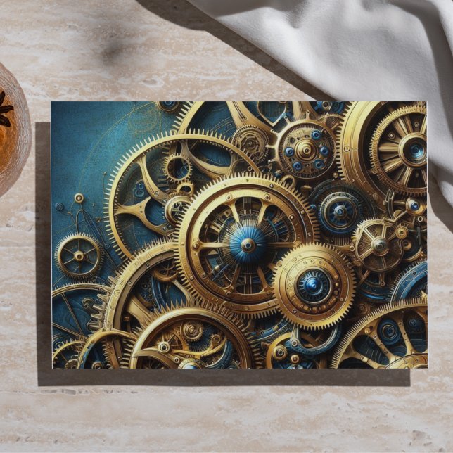 Steampunk Clockwork Gold and Teal Tissue Paper (Creator Uploaded)