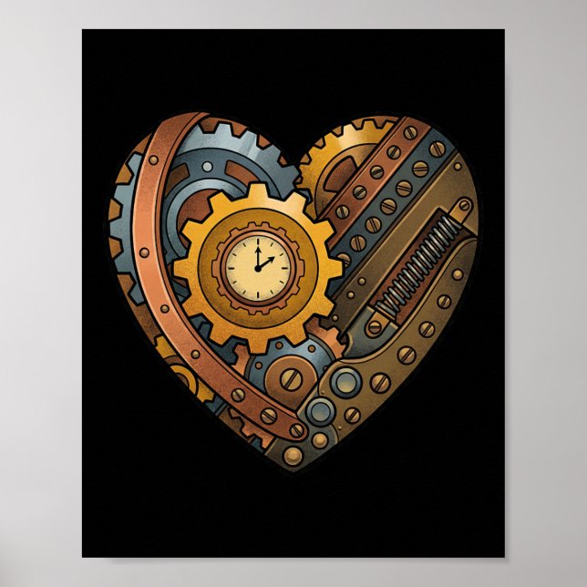 Steampunk Clockwork Heart With Cogs And Time Motif Poster (Front)