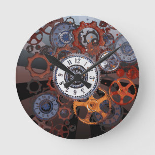 Steampunk clockwork pattern rustic round clock