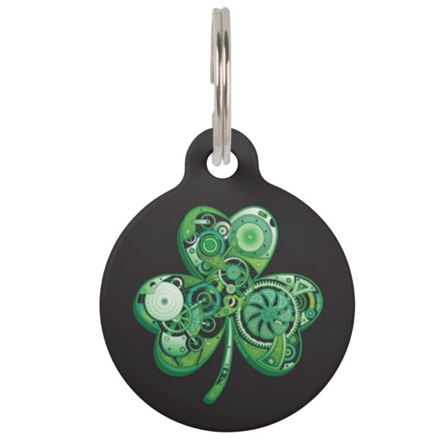 Steampunk Clover Pet ID Tag (Front)