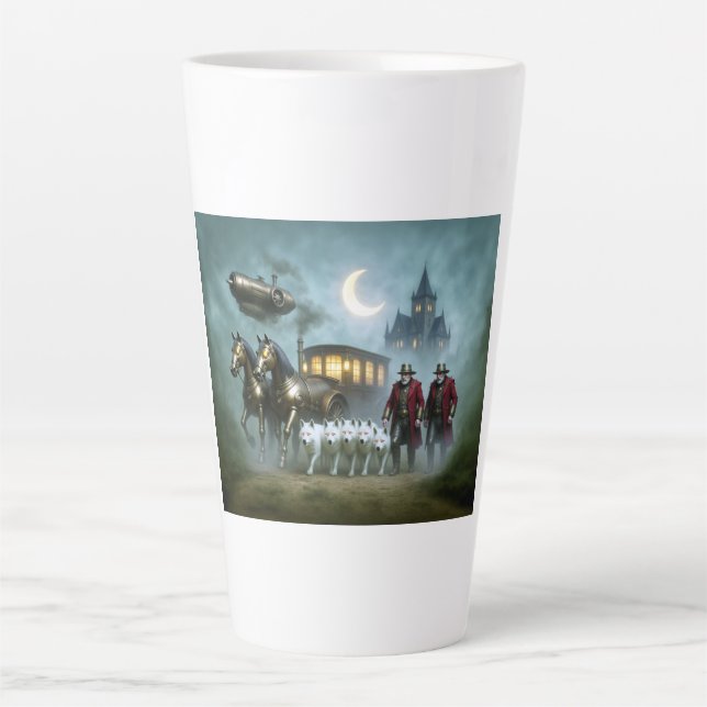Steampunk Coach With Coachmen and White Wolves Latte Mug (Front)