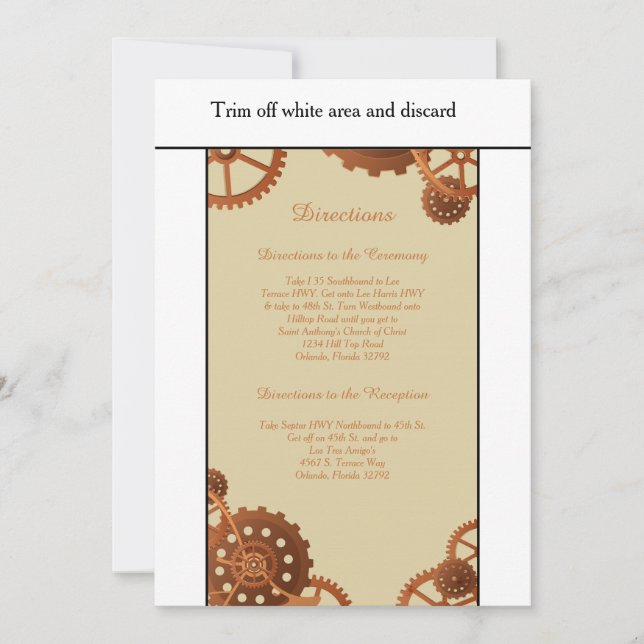 Steampunk Cogs Gears 3.5x6 Wedding Directions Card (Front)