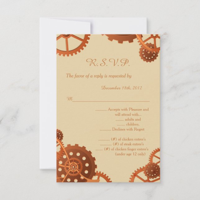 Steampunk Cogs Gears Wedding 3.5x5 R.S.V.P. Reply Invitation (Front)