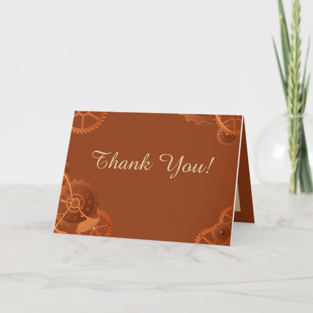 Steampunk Cogs Gears Wedding Folded Thank You Card (Front)