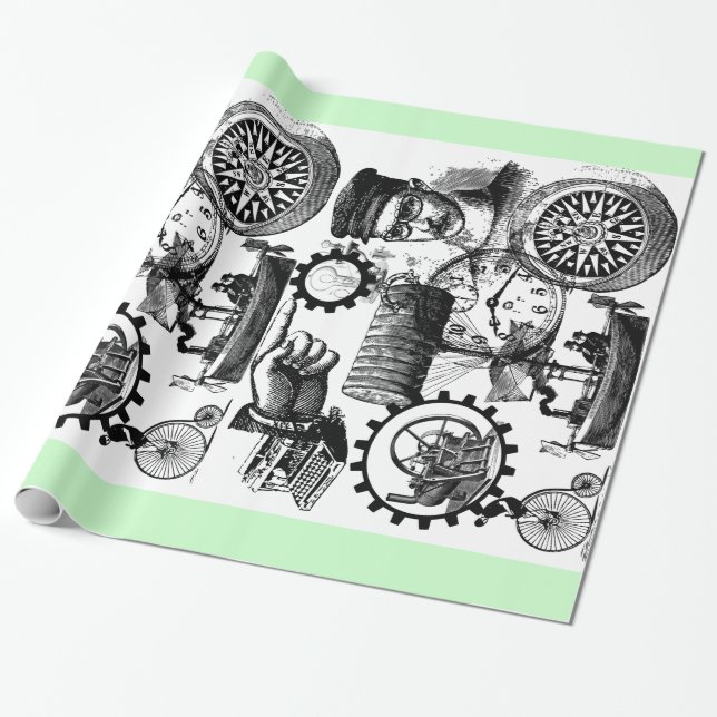 Steampunk Collage #1 By Artinspired Wrapping Paper (Unrolled)