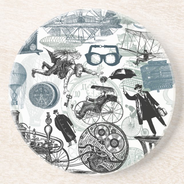 Steampunk Collage Gear Clock Wedding Coaster (Front)