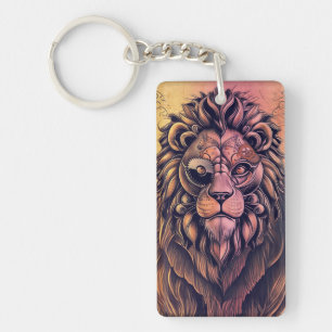 Steampunk Color Gradient Rustic Lion Key Ring
