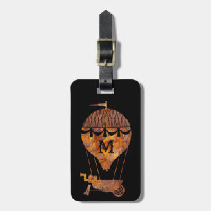Steampunk Colorful Rust Hot Air Balloon Monogram Luggage Tag