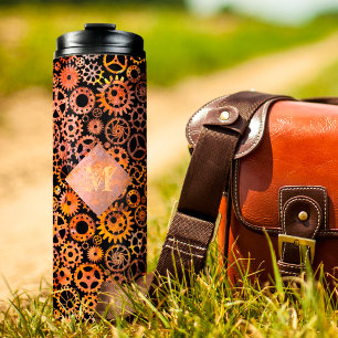 Steampunk Colorful Rusty Gears Custom Monogram Thermal Tumbler