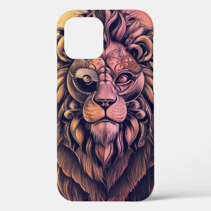 Steampunk Colour Gradient Rustic Lion iPhone 12 Pro Case