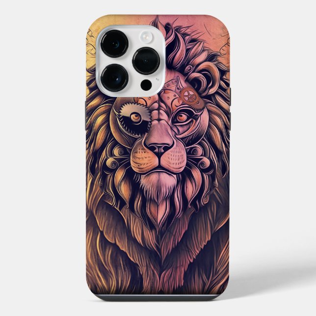 Steampunk Colour Gradient Rustic Lion iPhone Case (Back)