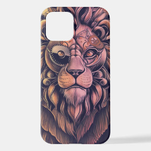 Steampunk Colour Gradient Rustic Lion iPhone 12 Case