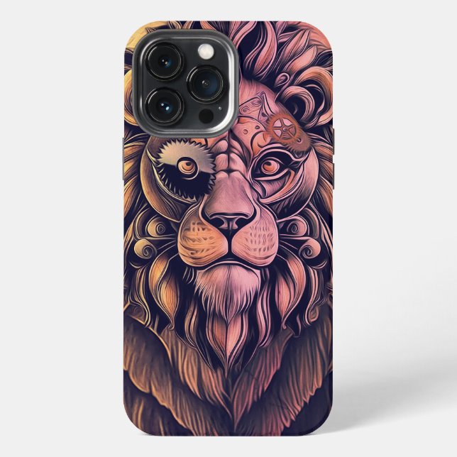 Steampunk Colour Gradient Rustic Lion iPhone Case (Back)