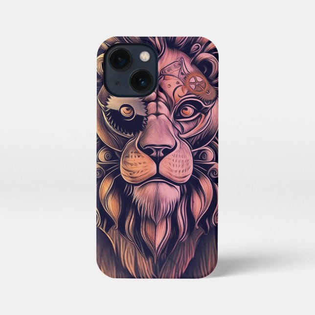 Steampunk Colour Gradient Rustic Lion iPhone Case (Back)