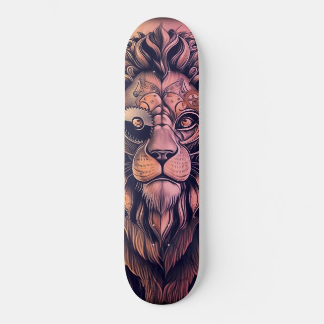 Steampunk Colour Gradient Rustic Lion Skateboard (Front)
