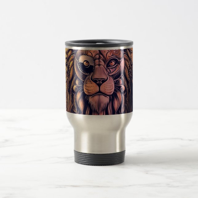 Steampunk Colour Gradient Rustic Lion Travel Mug (Center)